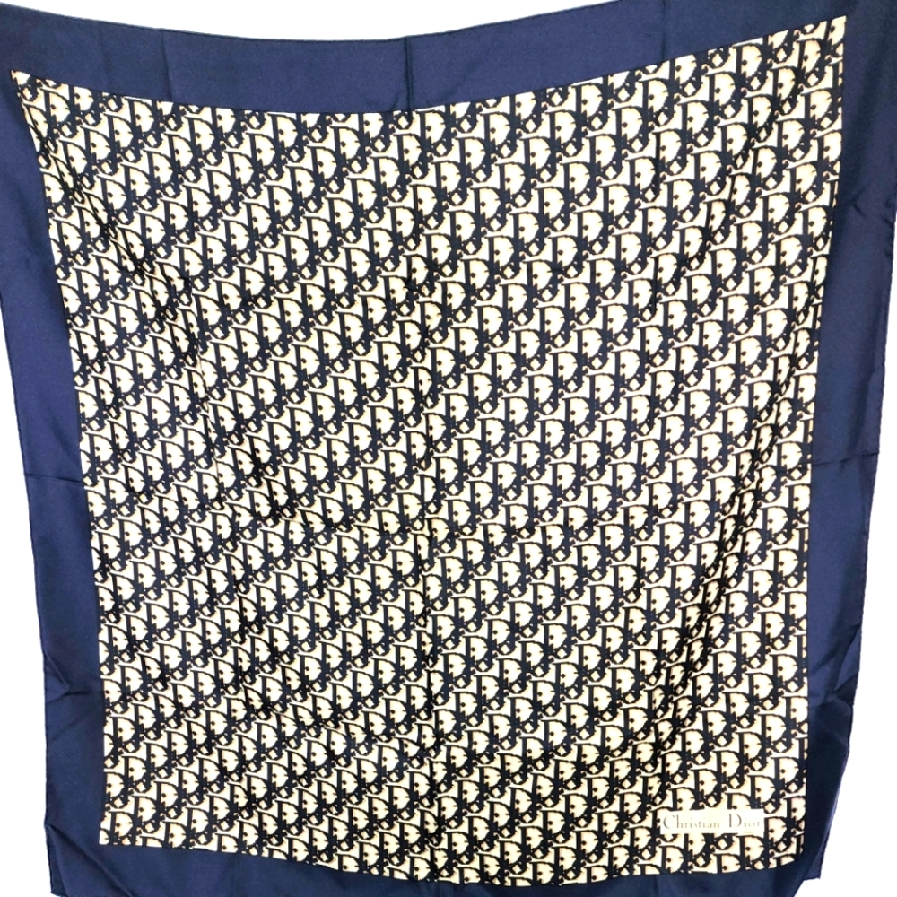 Christian Dior Logo Trotter 💯 Silk Scarf Big Size Vintage
